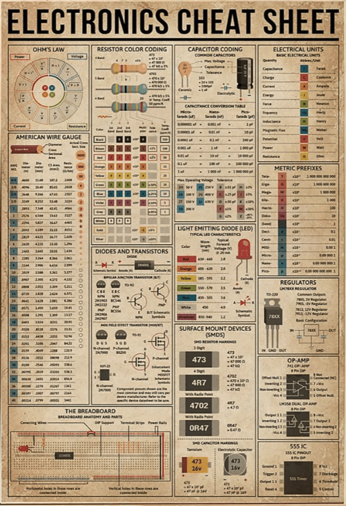 Links to Etsy post for an electronics cheat sheet poster